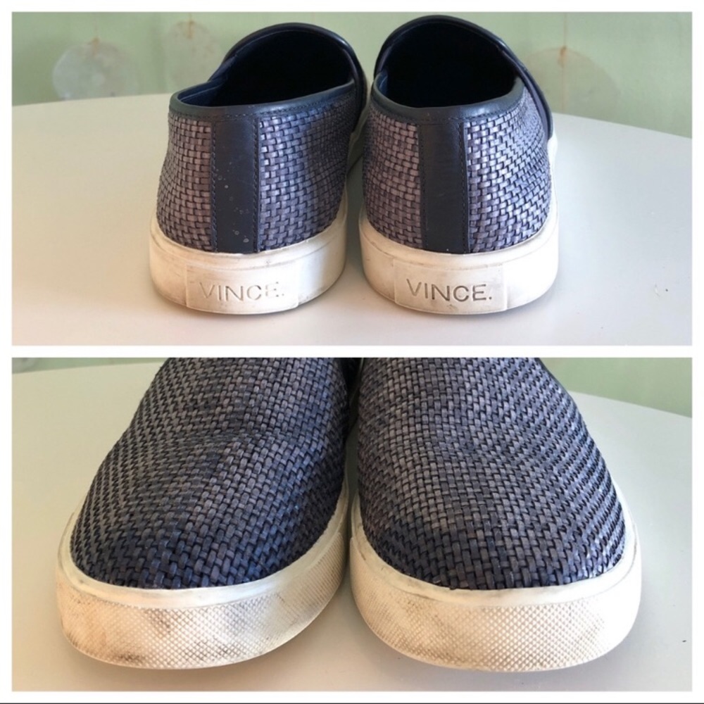 Vince Navy Preston Leather Woven Slip On Sneakers - Picture 5 of 6